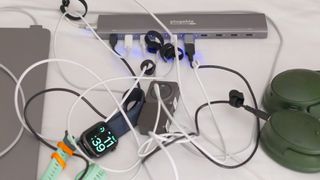 Plugable PS-10CC 10-port USB-C charging hub in use