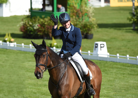 Francis Whittington finishes his dressage test on Hasty Imp at Badminton 2016. Picture by Peter Nixon