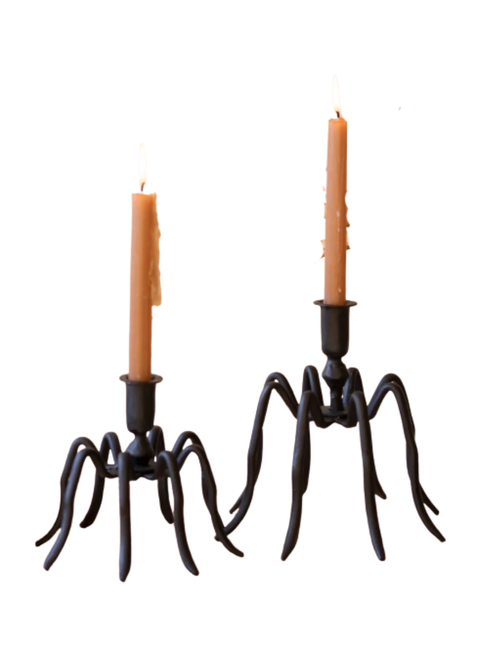 Set of 2 Cast Iron Spider Taper Candleholders