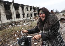 Ukrainian woman reacts to Russian bombing of Chernihiv