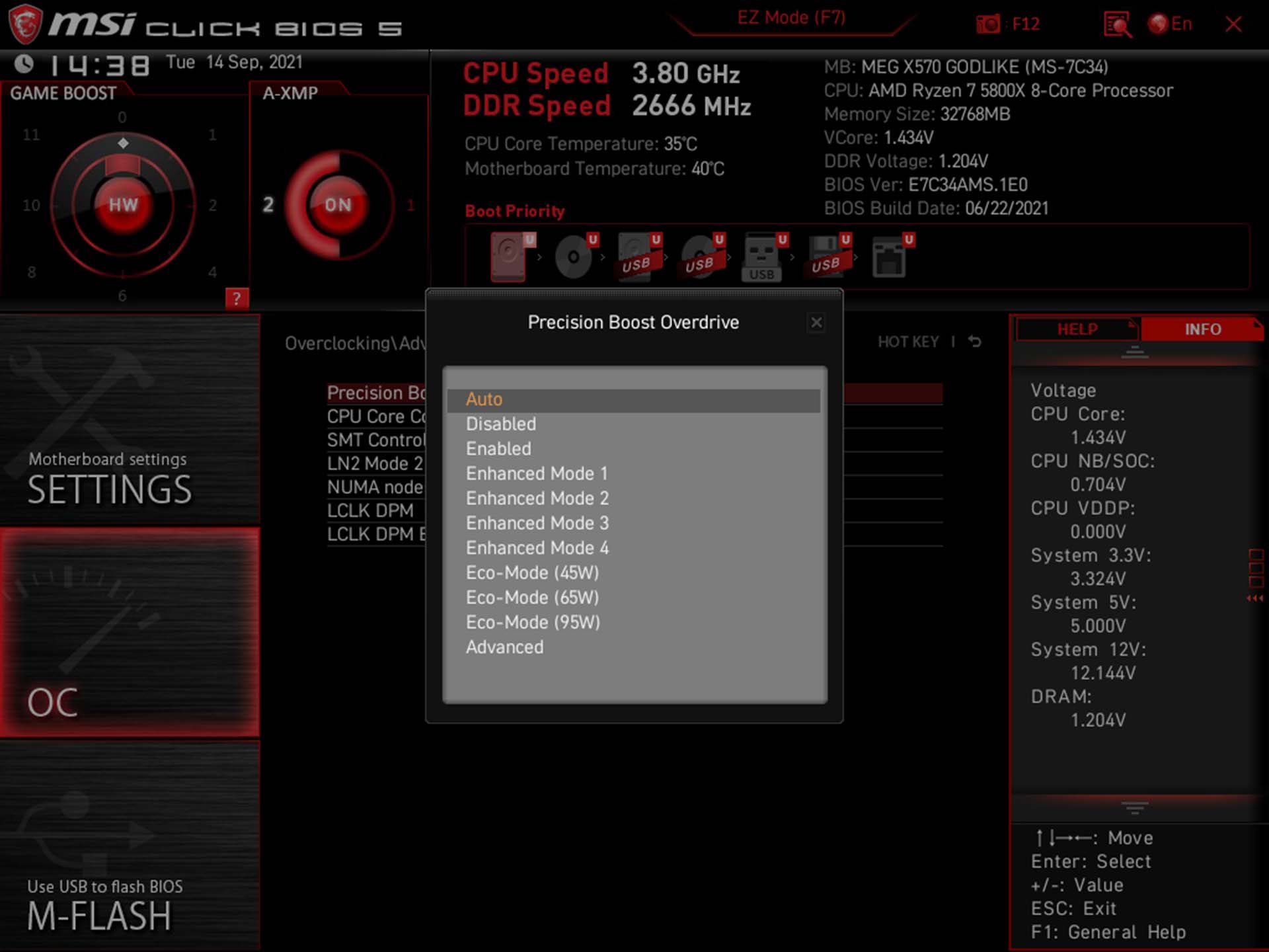 A screenshot of an MSI motherboard BIOS with PBO2 menu on screen