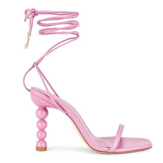 pink sculptural heel lace up shoes