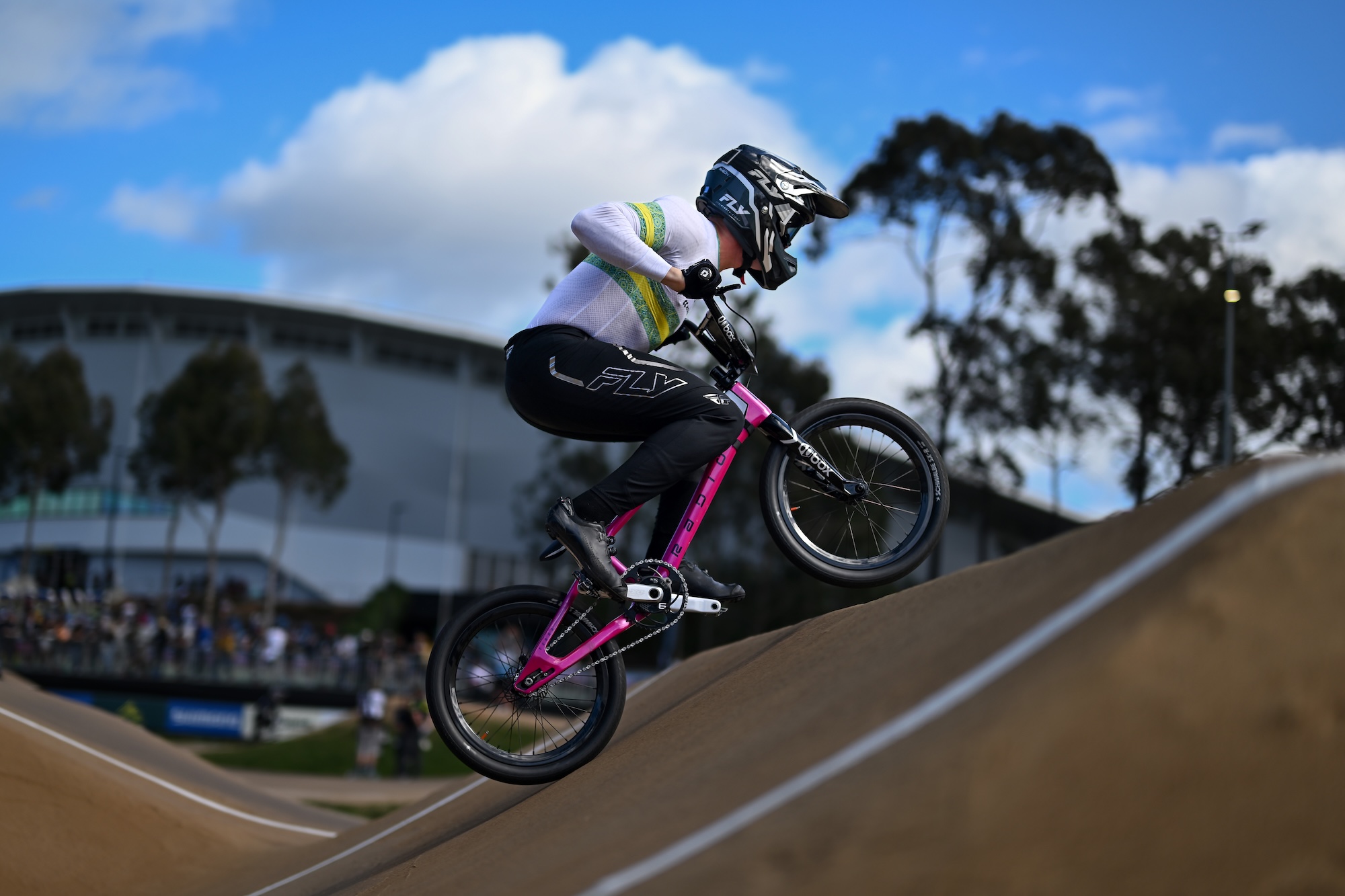 Jesse Asmus of Australia competes Saturday at the 2026 BMX Racing World Championships at the Sleeman Sports Complex
