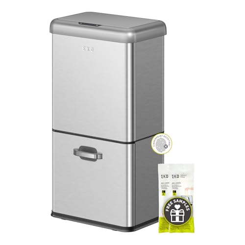 Eko Vintage 50l / 13.2 Gallon Motion Sensor Trash Can, Dual Compartment 32l + 18l Stainless Steel Kitchen Garbage Bin, Touchless Automatic Waste &amp;amp; Recycling Bin With Lid for Home or Office
