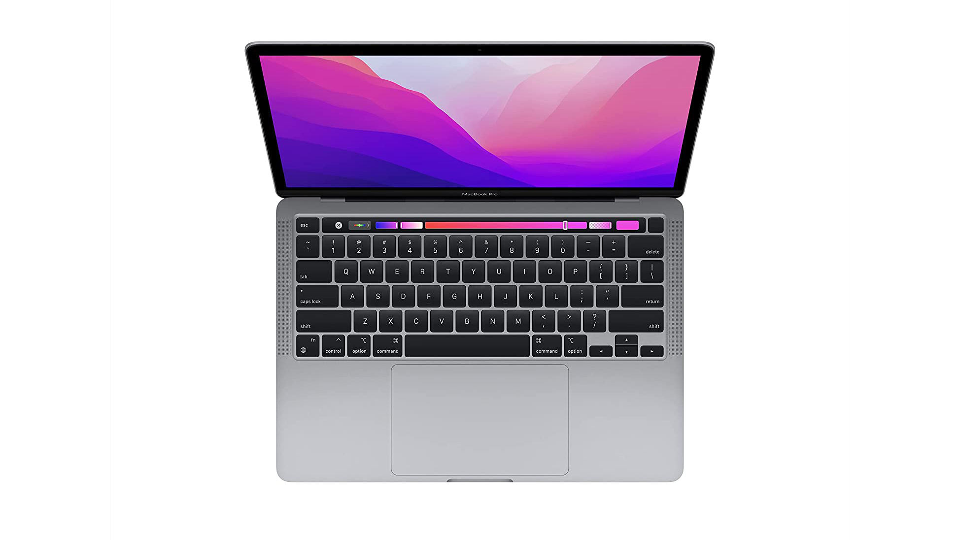 Visão de cima do MacBook Pro 2022 de 13 polegadas.