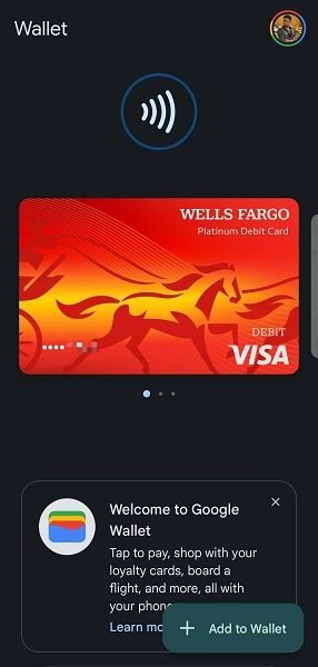 A look at a debit card within Google Wallet.