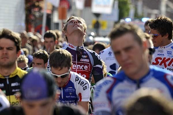 Belgian Gorik Gardeyn observes a moment of silence for Frank Vandenbroucke after he was found dead on holiday in Senegal.