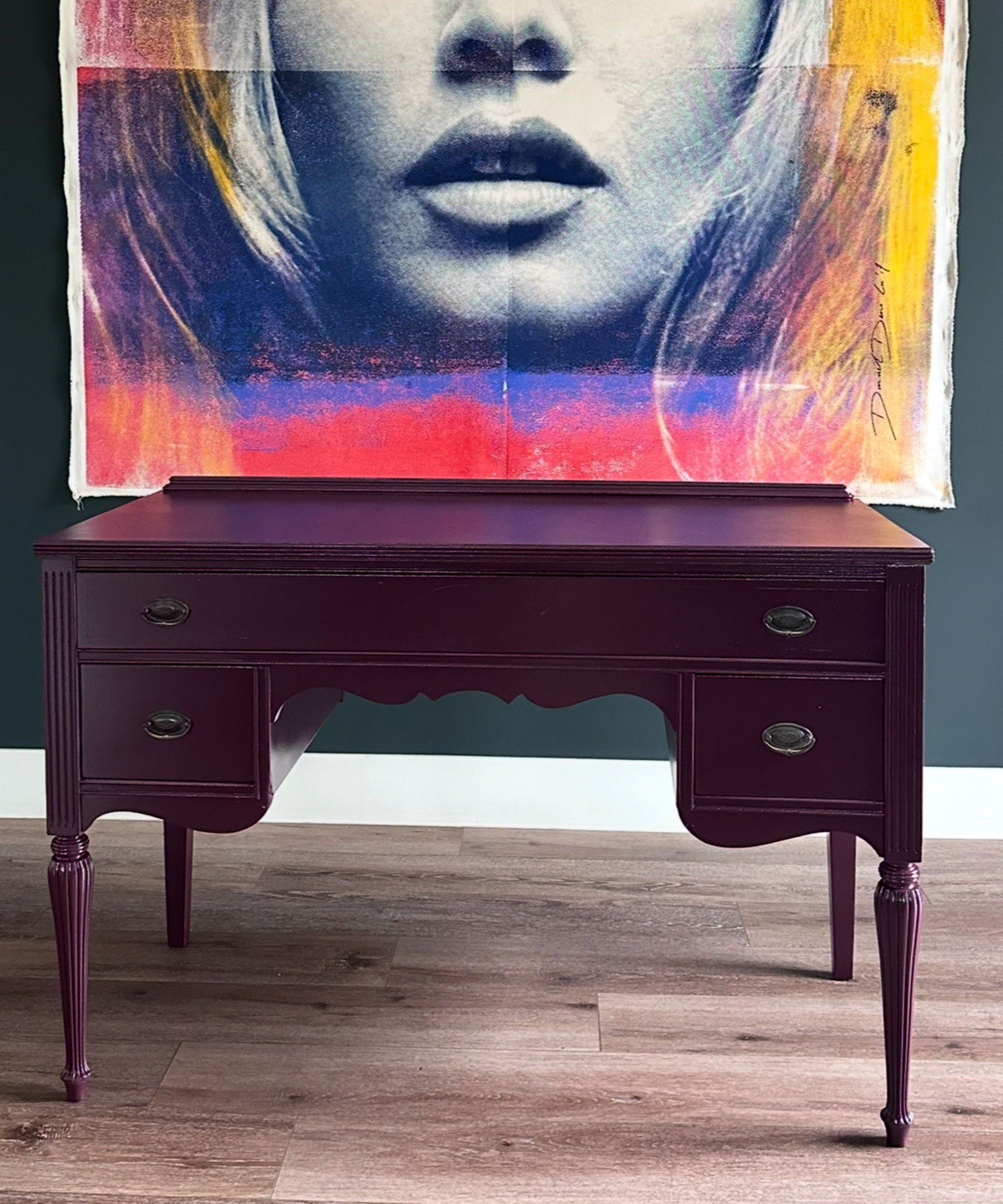 a purple painted vintage dresser