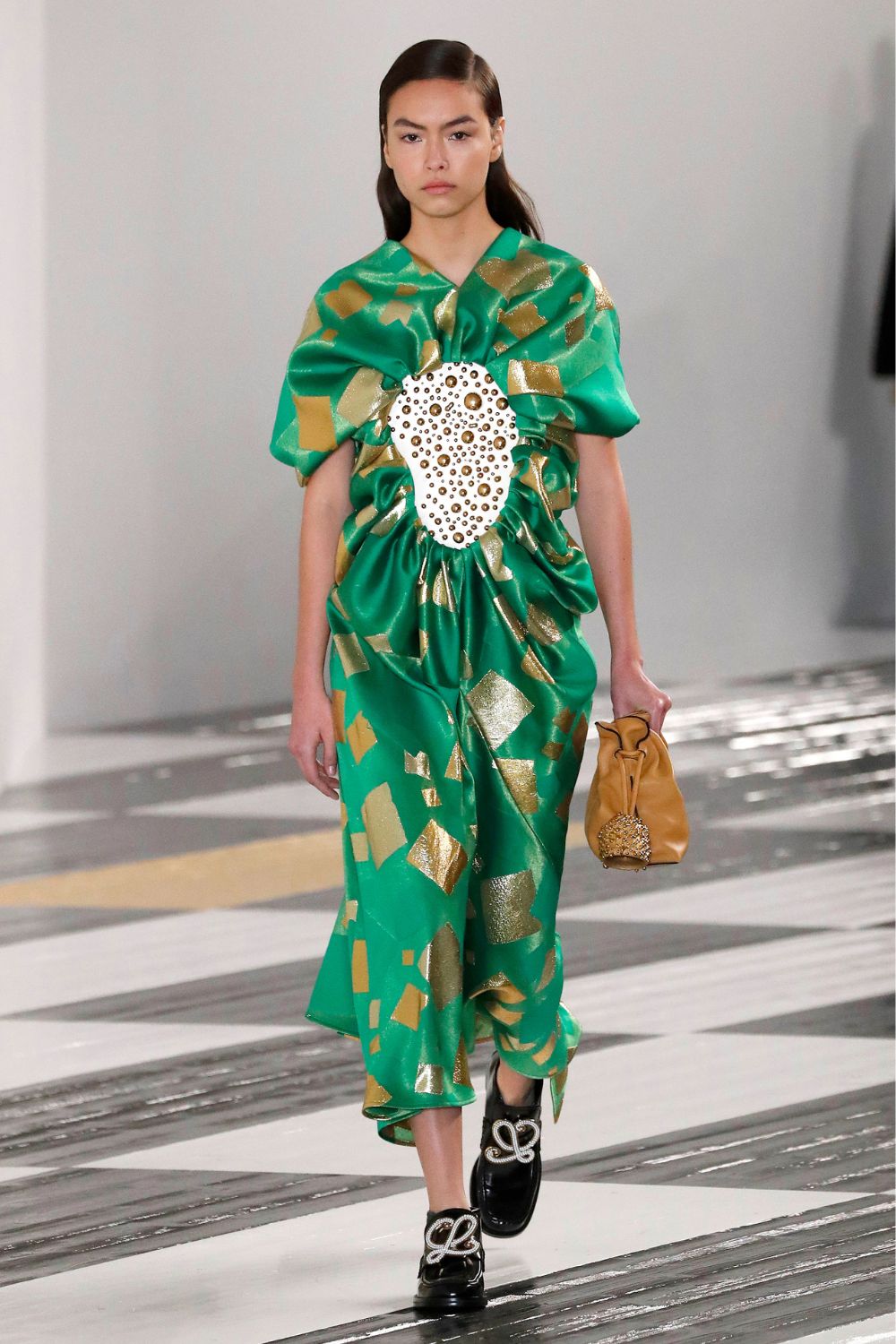 A model walks the runway during the Loewe show as part of the Paris Fashion Week Womenswear Fall/Winter 2020/2021 on February 28, 2020 in Paris, France.