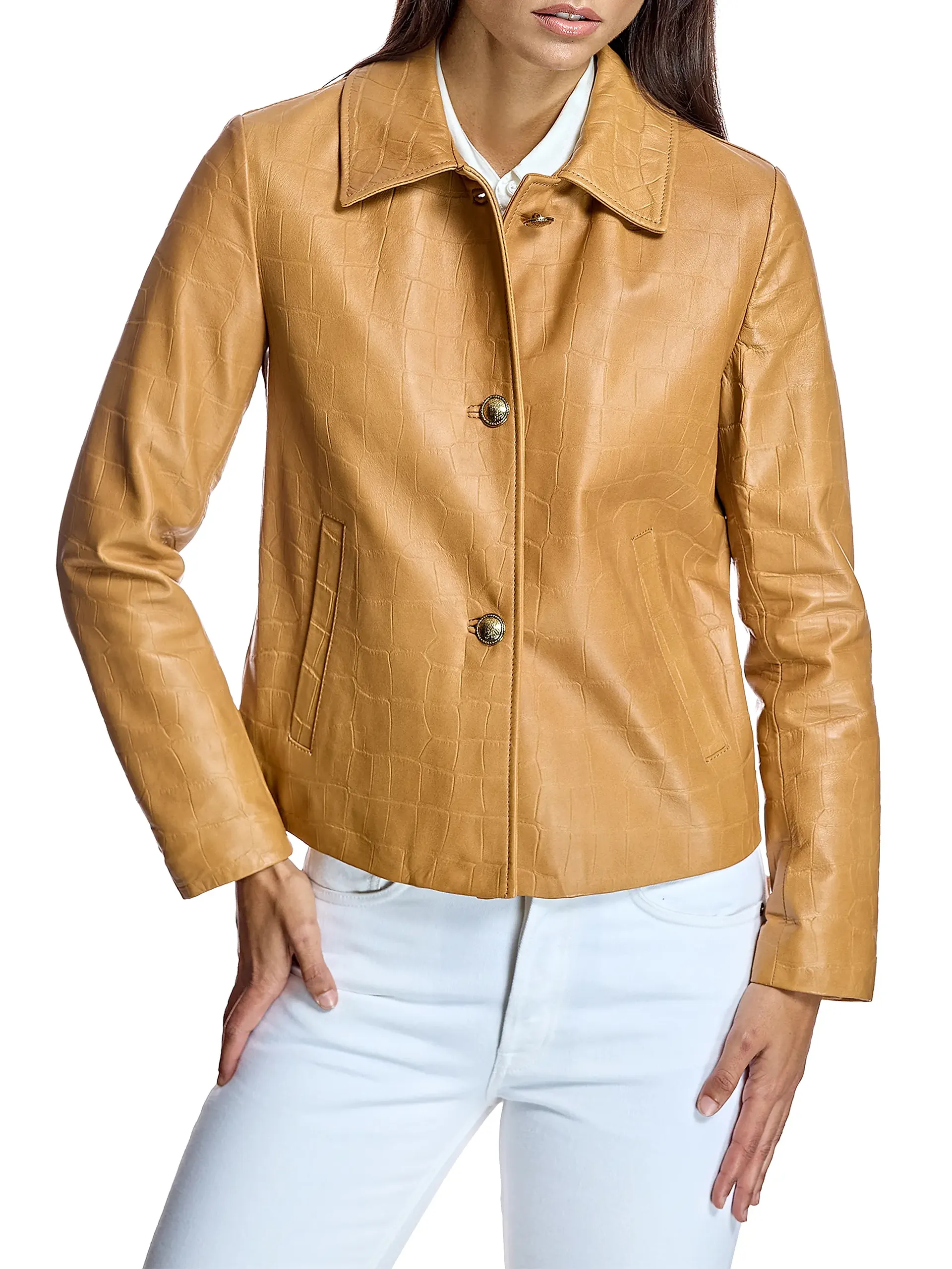 Maximilian Leather Croc Stamped Jacket