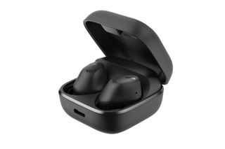 Sennheiser Accentum True Wireless earbuds inside the case on a white background