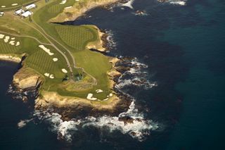 An aerial view of the sixth, seventh and eighth holes of Pebble Beach Golf Links