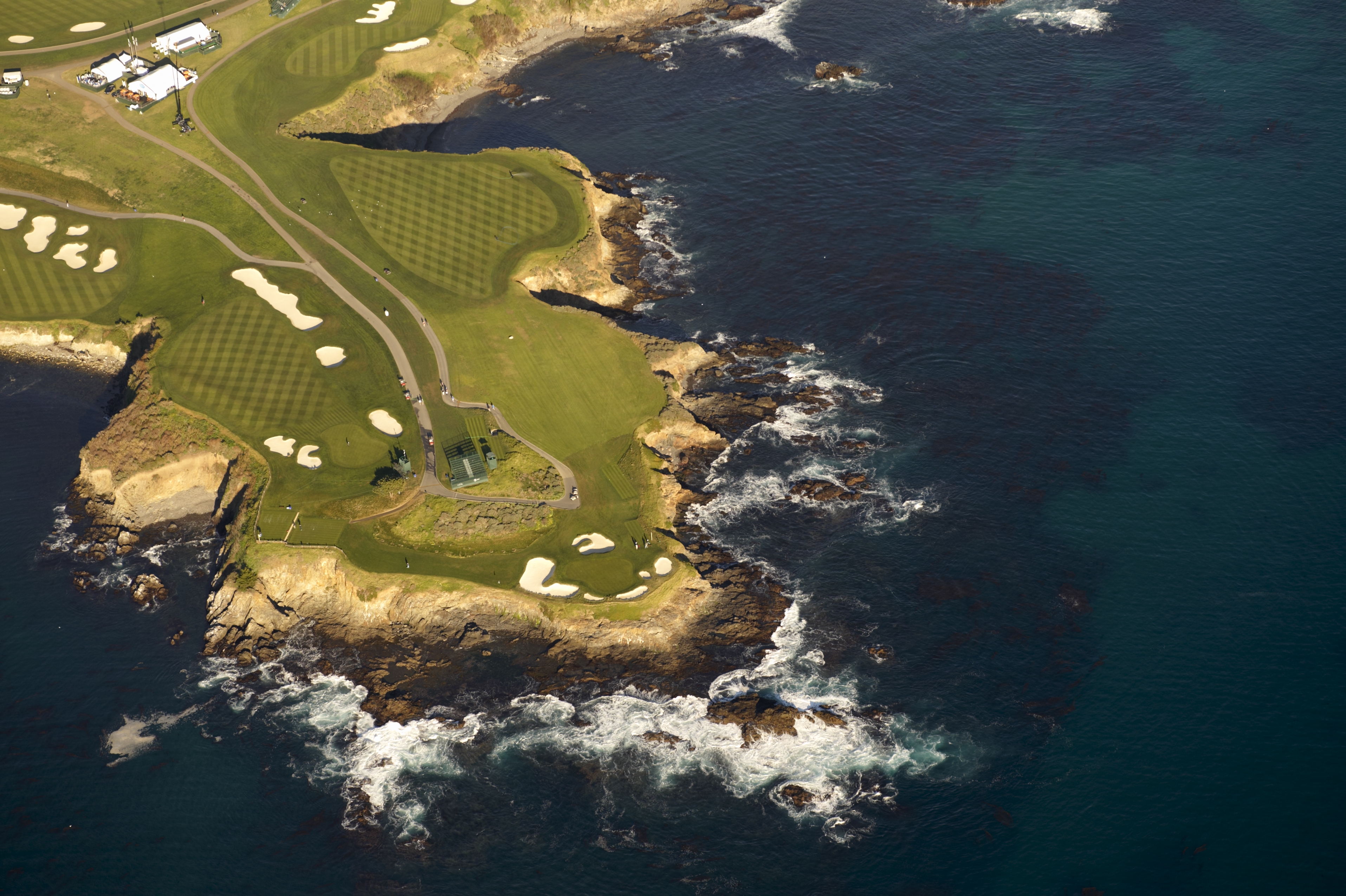 An aerial view of the sixth, seventh and eighth holes of Pebble Beach Golf Links