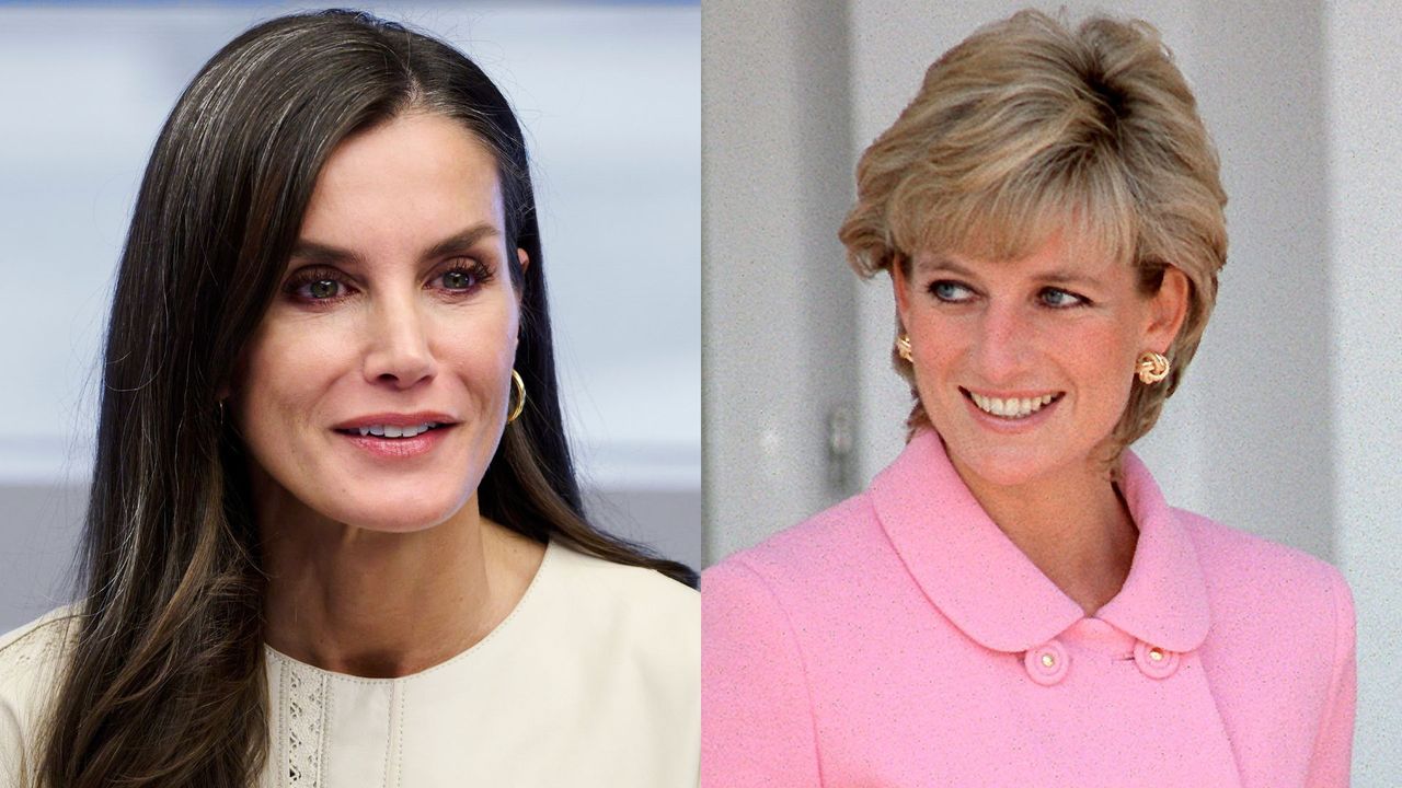 Queen Letizia of Spain&#039;s floral midi dress echoes Princess Diana&#039;s style. Seen here is Queen Letizia side-by-side with Princess Diana at separate occasions