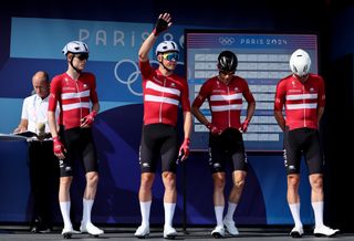 Mads Pedersen and the Danish team at sign on for Paris 2024 Olympic Games