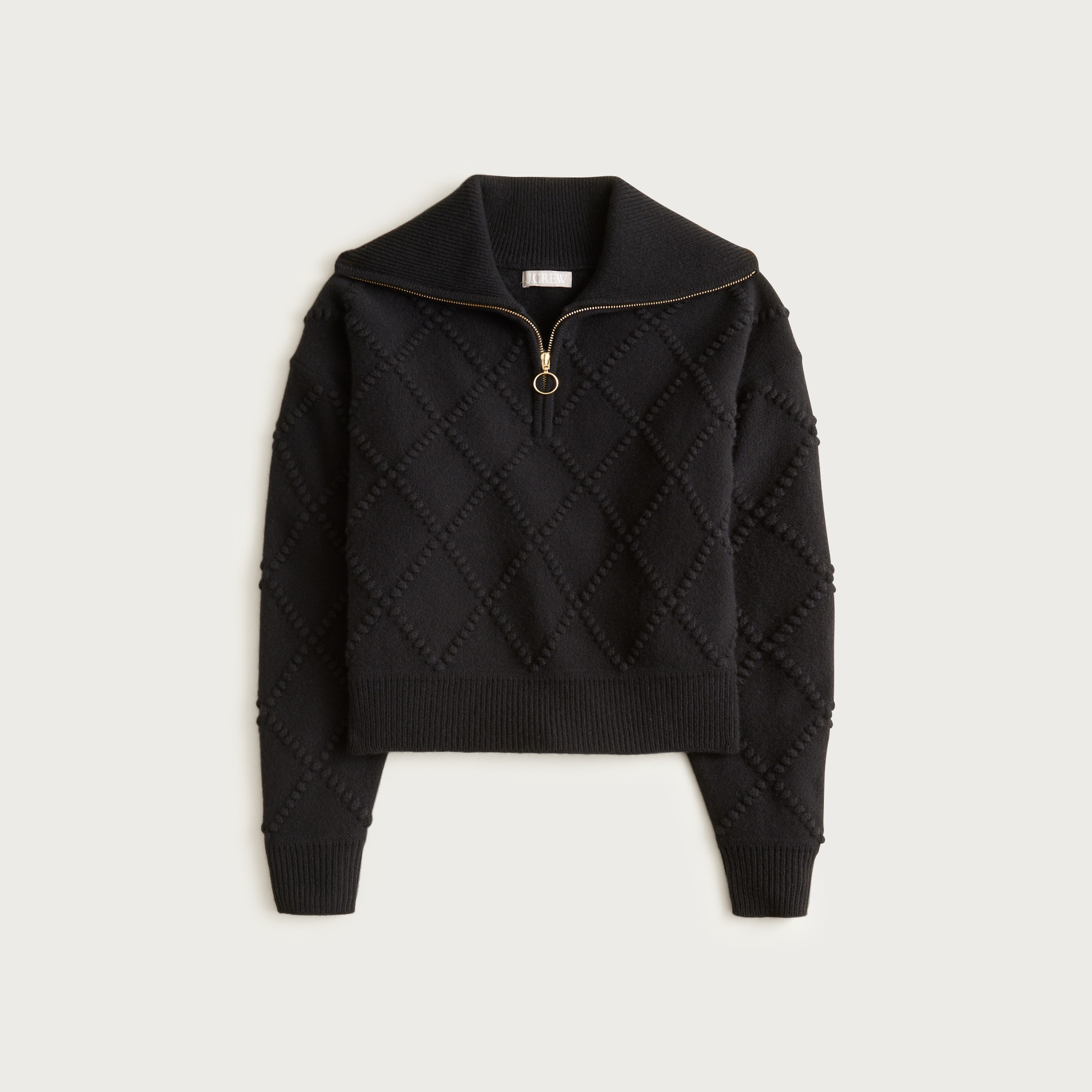 Popcorn-Stitch Quarter-Zip Sweater in Vintage Wool