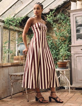 Brown Stripe Bandeau Theodora Midaxi Dress