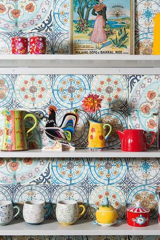 patterned tiles and shelves