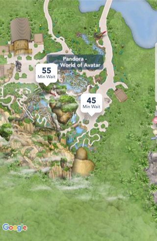 The World of Avatar wait times in Walt Disney World app