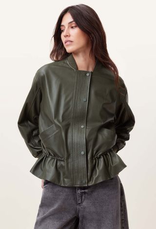 Sofi Drawstring Leather Bomber Jacket