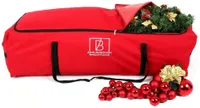 A red waterproof christmas tree storage bag with black handles