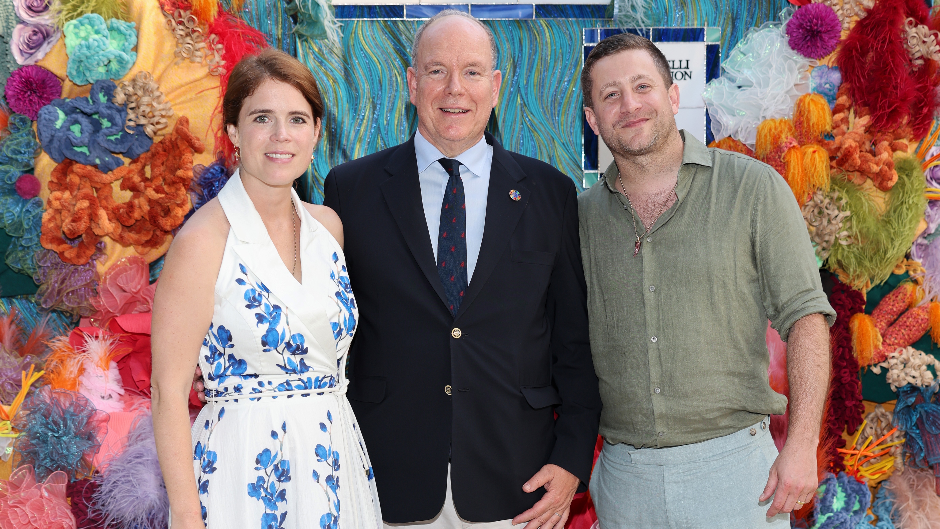 Princess Eugenie of York, HSH Prince Albert II of Monaco and Ty Wood, Project Zero Board member attend the launch of "Thirty Six For Coral"