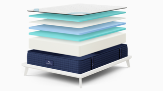 The layers of the DreamCloud Premier Memory Foam mattress seperated so you can clearly see each material