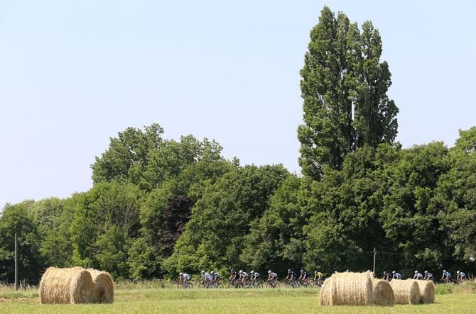 The peloton rolls through the French countryside