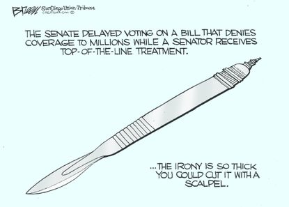 Political cartoon U.S. GOP health-care bill coverage treatment