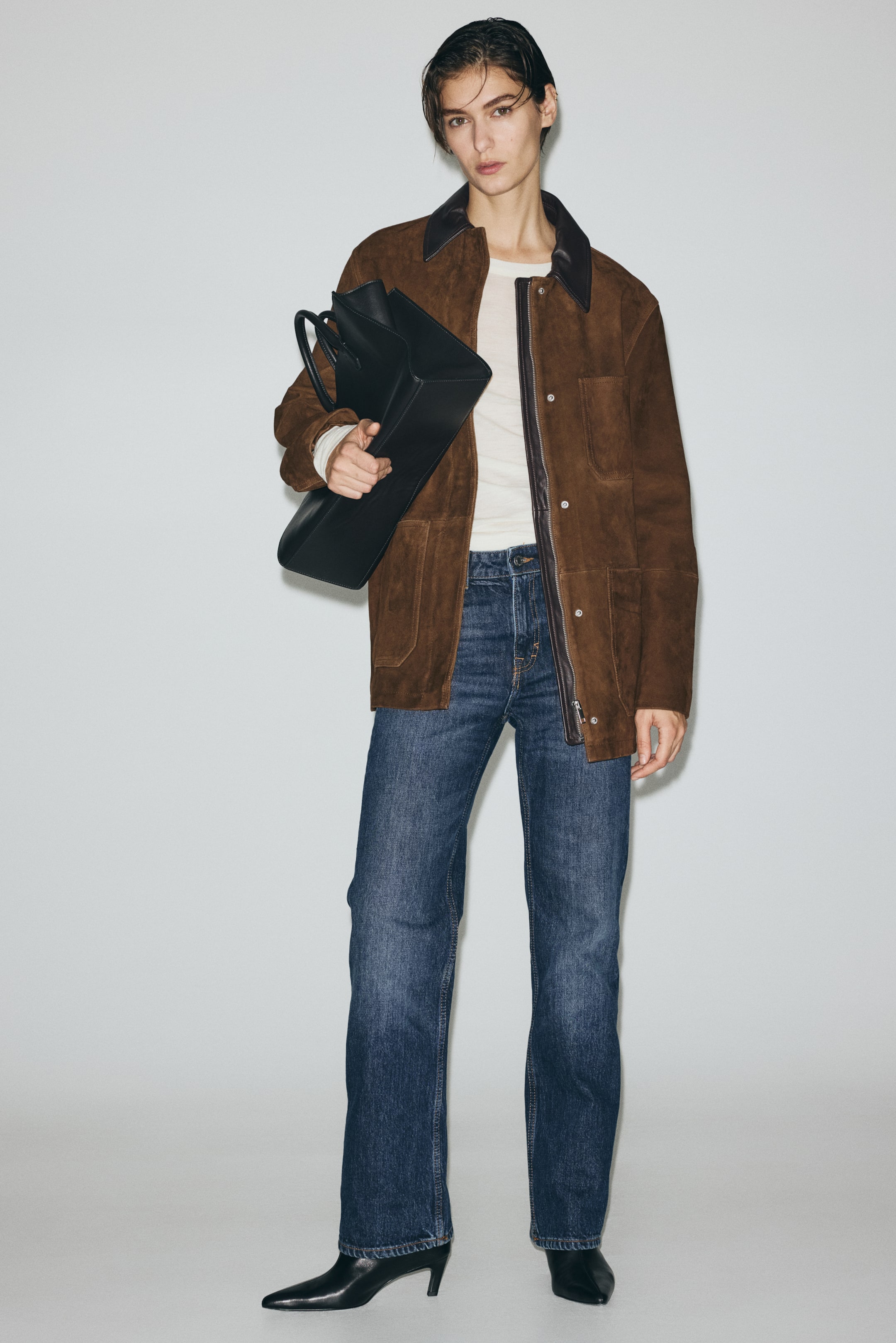 Collared Suede Jacket - Brown