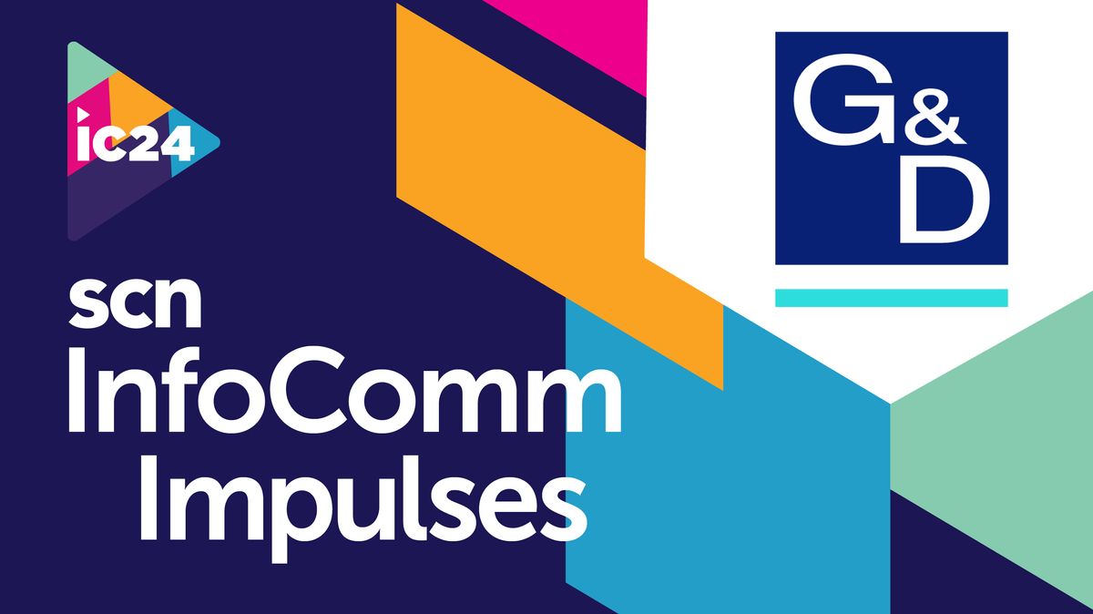 The G&amp;D logo on the SCN InfoComm 2024 Impulses design. 