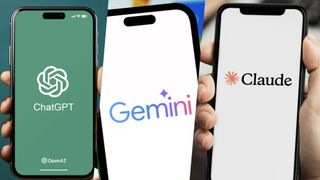 ChatGPT, Gemini and Claude logos on phones
