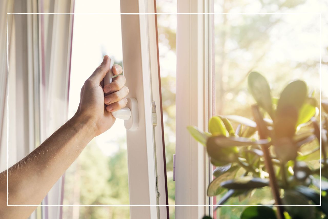 keep windows closed in hot weather as illustrated by a hand opening a window