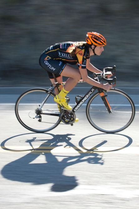 Amber Pierce casts a long shadow as she starts the descent.