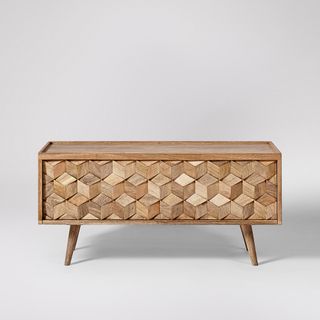 tv stand wooden table with textured tessellating cubes