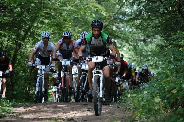 Third-place overall finisher Nathan Guerra (Mr. Tree Racing / PowerBar) led the elite men's field up the leadout climb at the Trek Border Battle on August 8th.