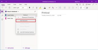 Onenote add password to section