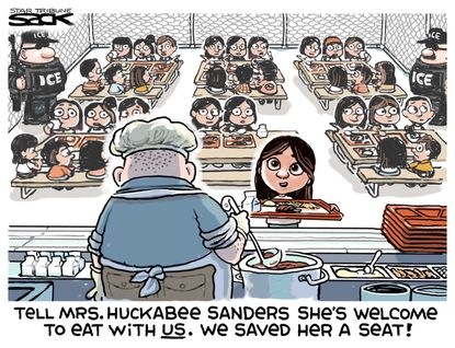 Political Cartoon U.S. immigration bill family separation Sarah Huckabee Sanders ICE agents