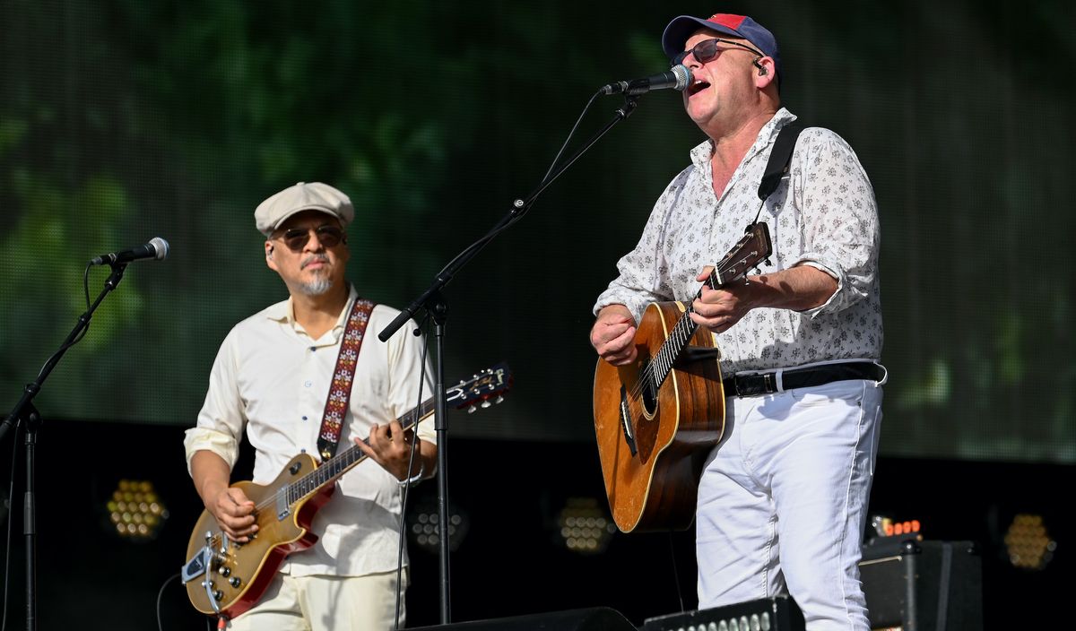 Joey Santiago (left) and Black Francis perform on stage with Pixies in Hyde Park on July 8, 2022 in London