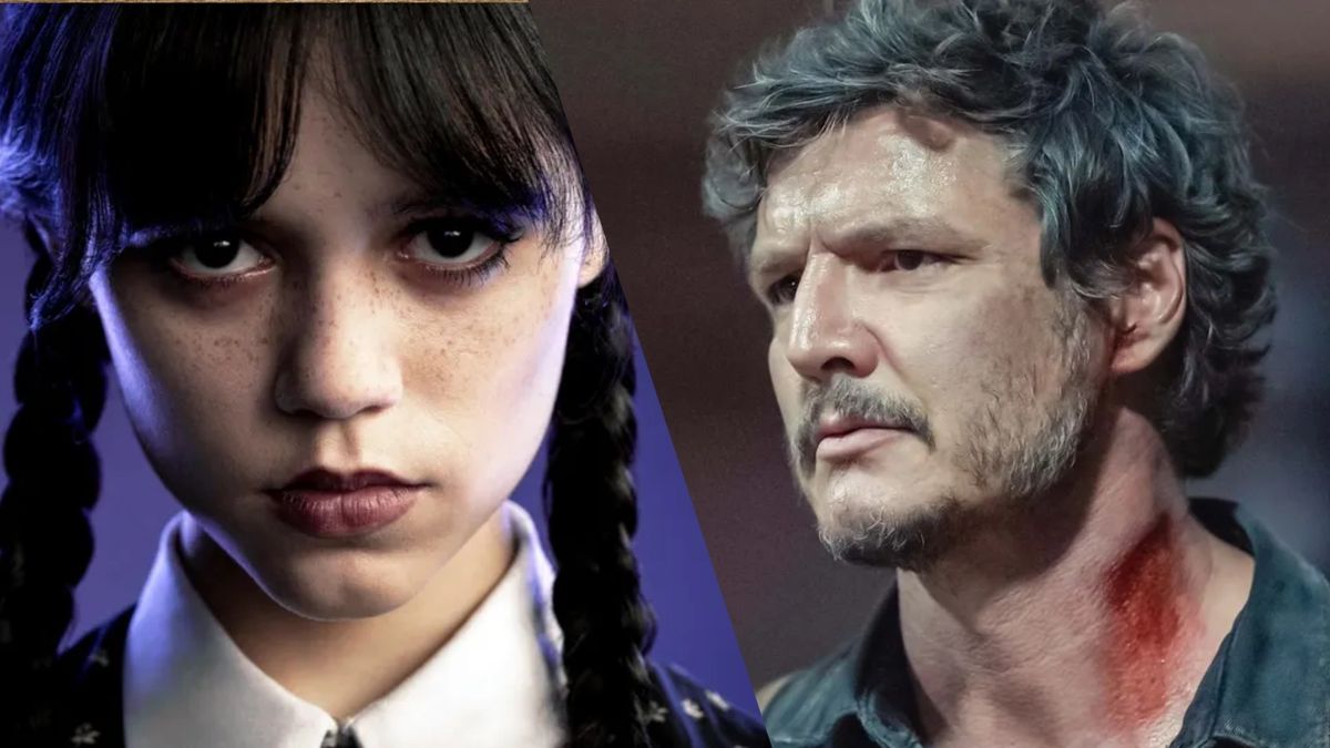 Jenna Ortega in Wednesday; Pablo Pascal in Last of Us