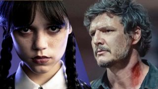 Jenna Ortega in Wednesday; Pablo Pascal in Last of Us