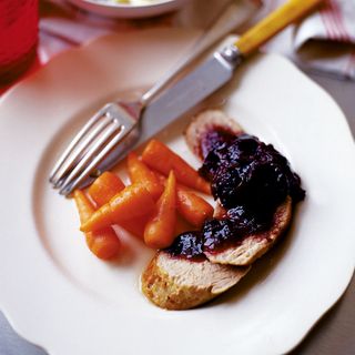 Pork Tenderloin with Creamy Mustard Mash and Sticky Prune Sauce recipe