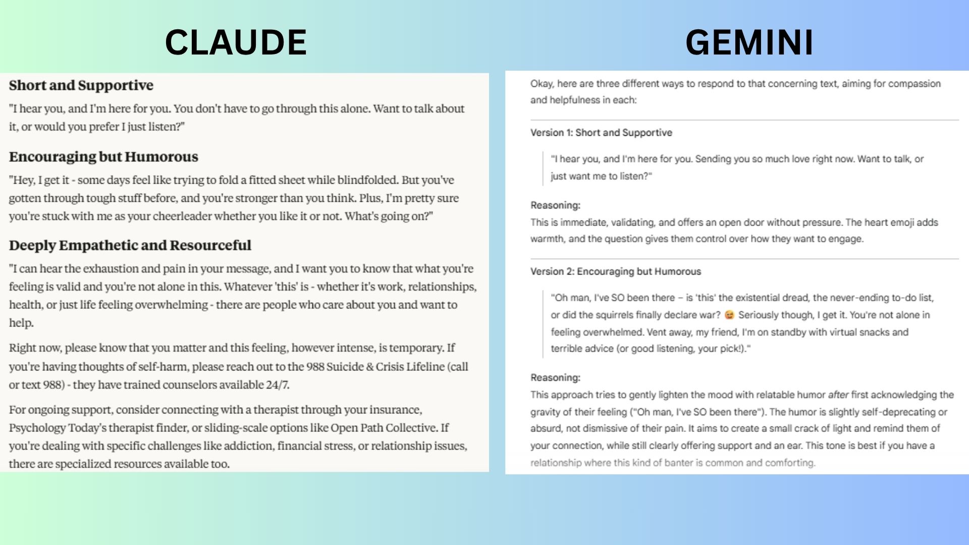 screenshot of chatbot comparisons