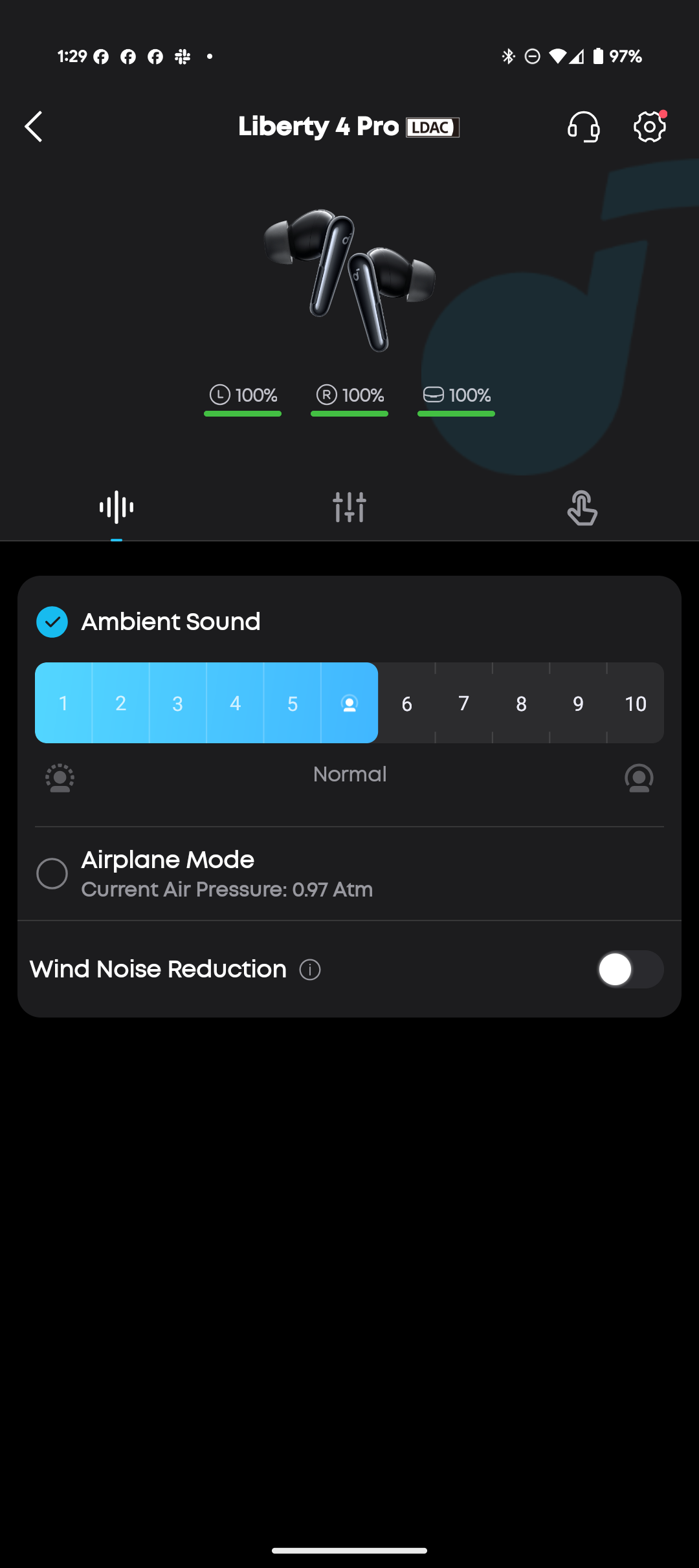 Anker Soundcore app showing various settings for the Liberty 4 Pro