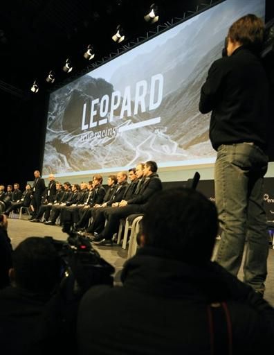 The Team Leopard-Trek riders on stage at the presentation