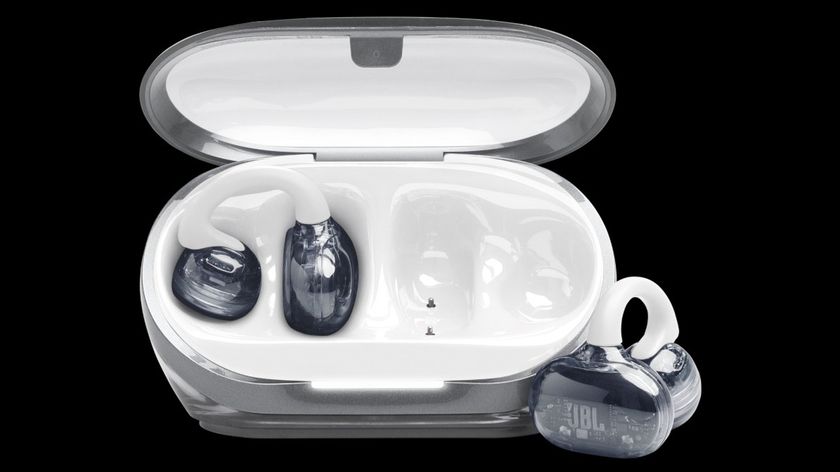 JBL Soundgear Clips wireless earbuds in white with the carry case