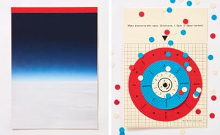 Two images, Left- Red blue and white coloured, Right- Red, Blue, white target.