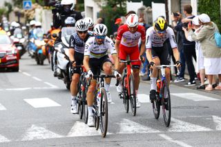 LUZ ARDIDEN FRANCE JULY 15 Julian Alaphilippe of France and Team Deceuninck QuickStep Matej Mohori of Slovenia and Team Bahrain Victorious in the Breakaway during the 108th Tour de France 2021 Stage 18 a 1297km stage from Pau to Luz Ardiden 1715m LeTour TDF2021 on July 15 2021 in Luz Ardiden France Photo by Tim de WaeleGetty Images