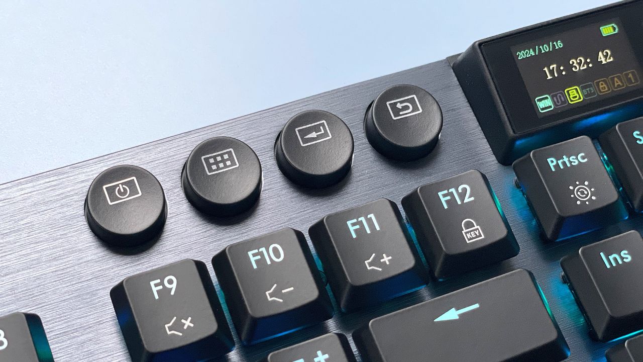 The Hexgears Immersion A3 mechanical gaming keyboard against a blue background.