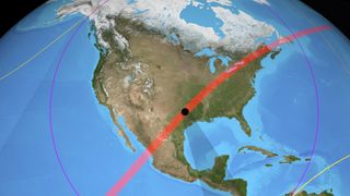The path of the moon's shadow during the April 8, 2024, total solar eclipse.
